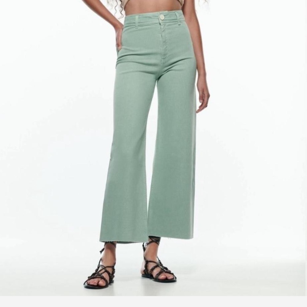 Zara High Rise Marine Green Jeans